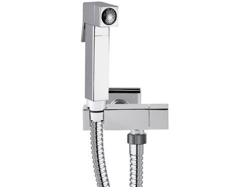 Wall valve with hand - held bidet shower square | chrome gloss