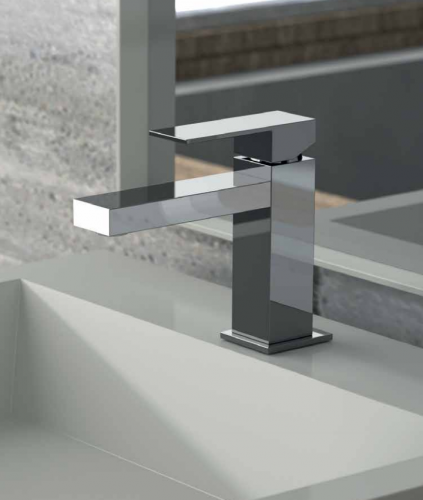 Q-DESIGN basin faucet without handle hole | stand lever | low | 138 mm | stainless steel color