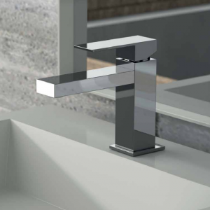 Q-DESIGN basin faucet without handle hole | stand lever | low | 168 mm | stainless steel color