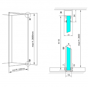 Sada pro uchycení skla | podlaha-stěna-strop | ARCHITEX LINE | max. šířka 1200 | leštěný hliník