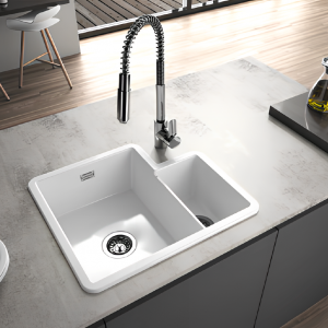 Valet 1 and 1|3 bowl kitchen sink with pop up waste | 600 x 520 x 223