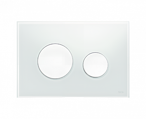 WC push plate module Loop with milk glass and white plastic buttons