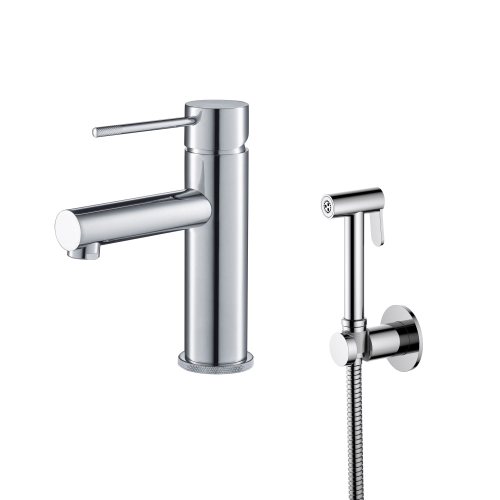 Basin mixer with hand bidet spray Circulo | upright faucet fixtures | low | chrome polished