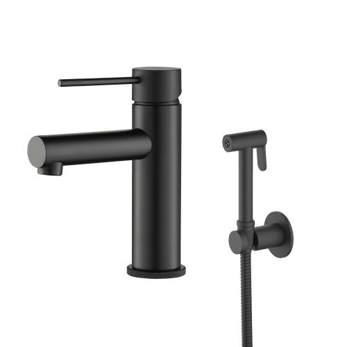 Basin mixer with hand bidet spray Circulo | upright faucet fixtures | low | black mattte