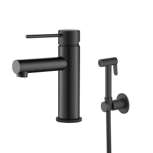 Basin mixer with hand bidet spray Circulo | upright faucet fixtures | low | black mattte