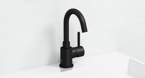 Xo washbasin mixer tap type 1, with swivelling spout, matt black