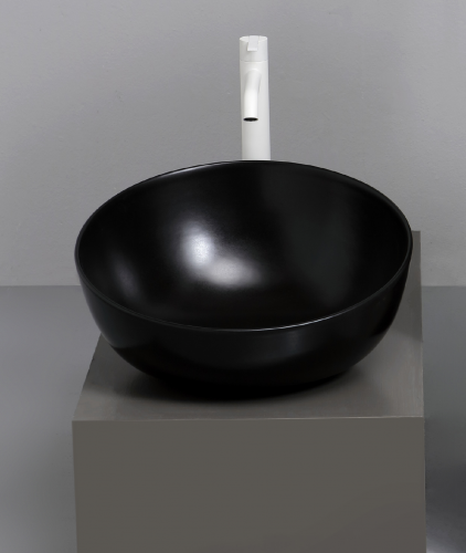 DOME OBLIQUO washbasin 450 x 450 x 240 mm on the board round | Black gloss