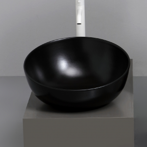 DOME OBLIQUO washbasin 450 x 450 x 240 mm on the board round | Black gloss