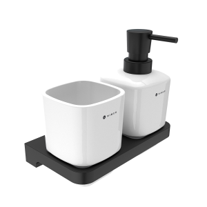 Sanitary set May (Soap dispenser and tumbler holder with tumbler) | black matte