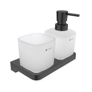 Hygienic set May (soap dispenser and cup holder with cup) | black matte