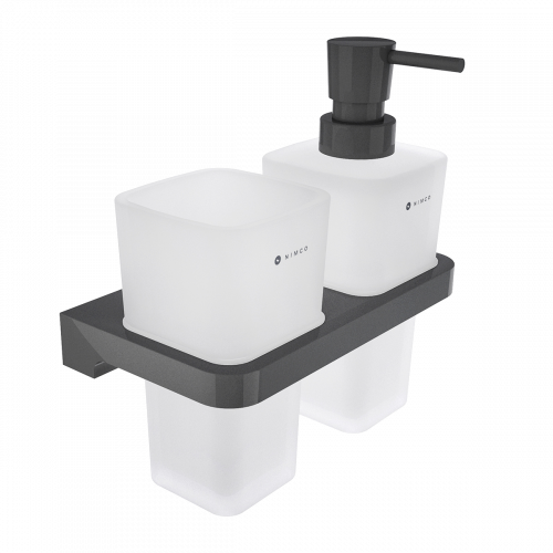 Hygienic set May (soap dispenser and cup holder with cup) | black matte