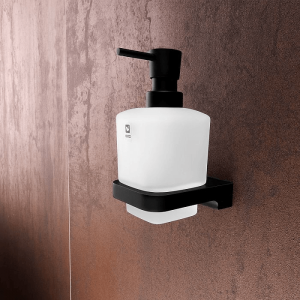 Soap dispenser with a cup of Maya collection - frosted glass | black matte
