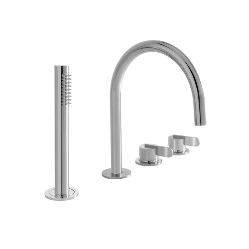 Shower and bath faucet SWING, four element lever mixer | brushed brass