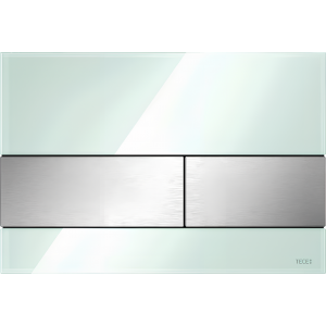 WC push plate module Square with green glass and brushed steel buttons