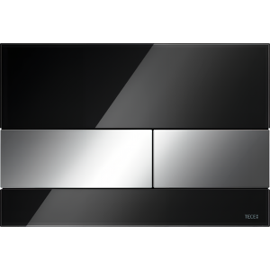 WC push plate module Square with black glass and buttons in polished chrome