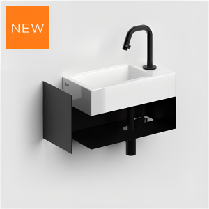 Flush open cabinet with towel holder for Flush 3 right, black powder-coated stainless steel