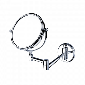 Make-up / shaving mirror wall-mounted with arm, small | chrome