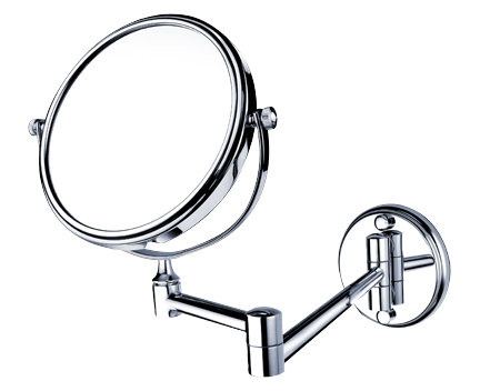 Make-up / shaving mirror wall-mounted with arm, small | chrome